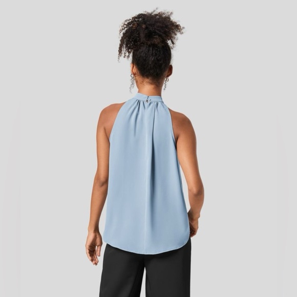 Halara Keyhole Back Halter Plicated Sleeveless Curved Hem Work Blouse/Shirt| NEW - Picture 3 of 12